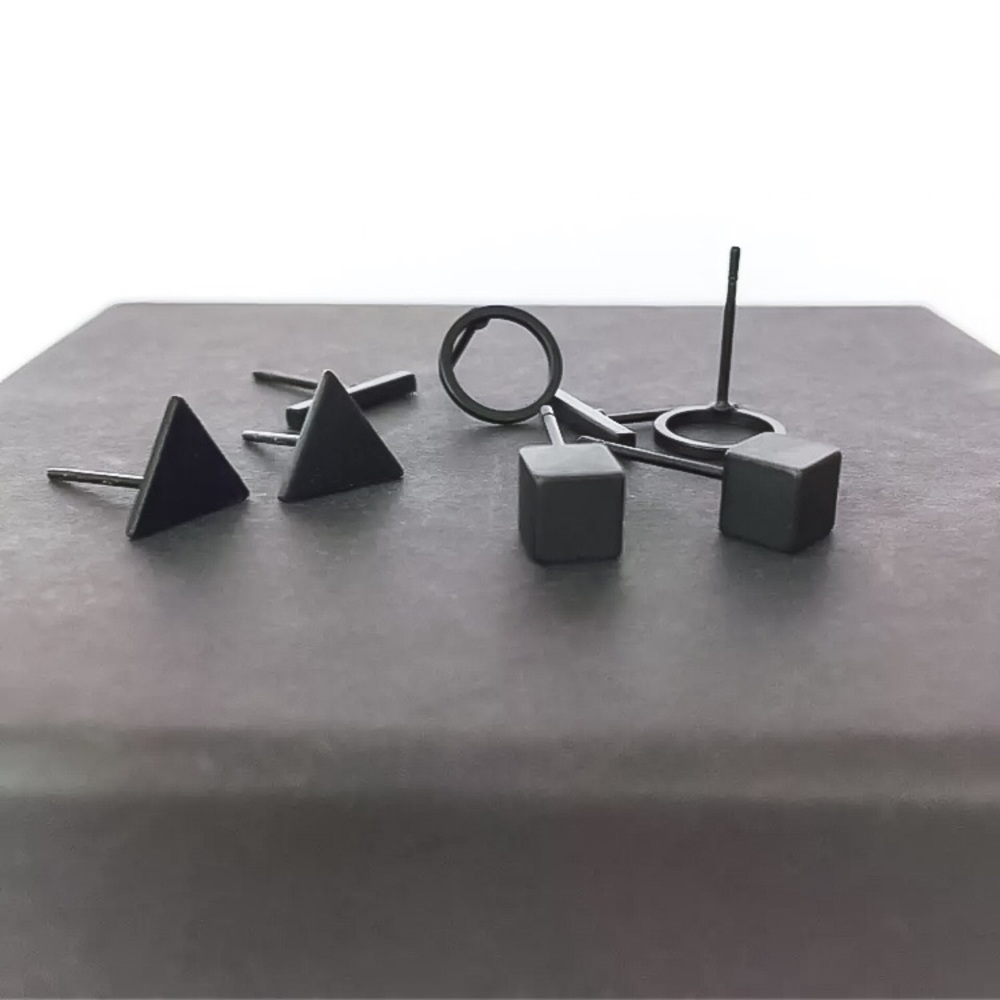 ⚜️[𝟯𝟬%𝗢𝗙𝗙|𝗯𝘂𝗻𝗱𝗹𝗲𝘀 𝟯+]⚜️Black Geometric Stud Earrings NEW - Picture 4 of 6